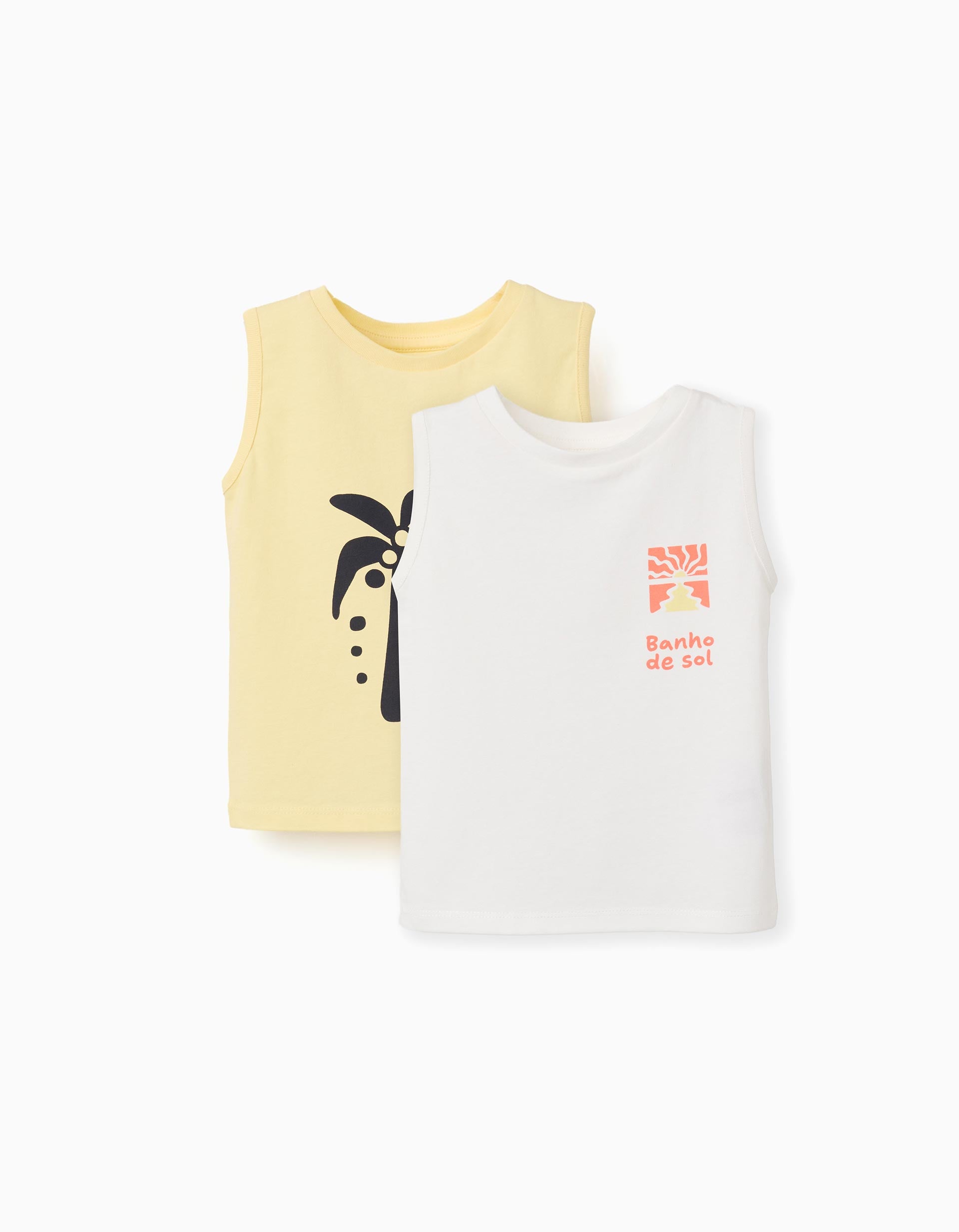 2 camisetas sin mangas con estampados para bebé niño, amarillo/blanco