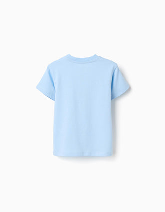 Cotton T-shirt with 3D fish print for baby boys, light blue