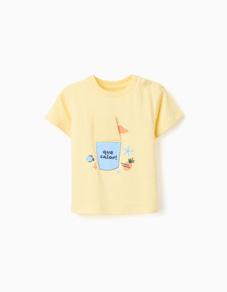 Cotton T-shirt with 3D juice print for baby boys, yellow