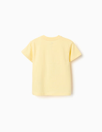 Cotton T-shirt with 3D juice print for baby boys, yellow
