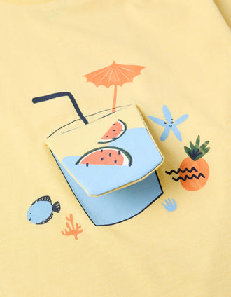 Cotton T-shirt with 3D juice print for baby boys, yellow