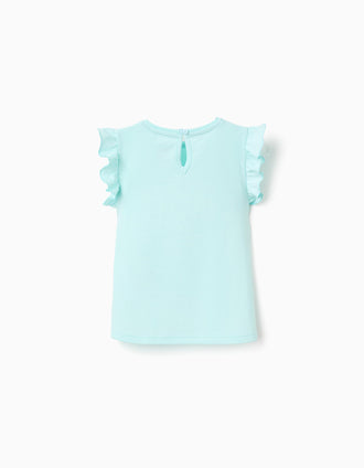 Pack of 2 cotton T-shirts with summery prints for baby girls, white/blue