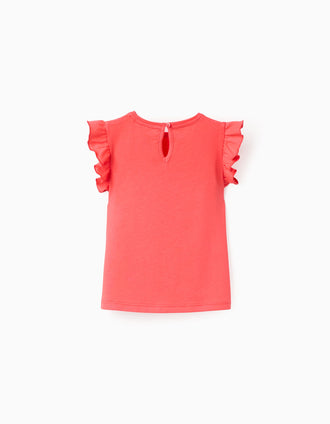 2 camisetas de algodón con palmeras estampadas para bebé niña, blanco/coral