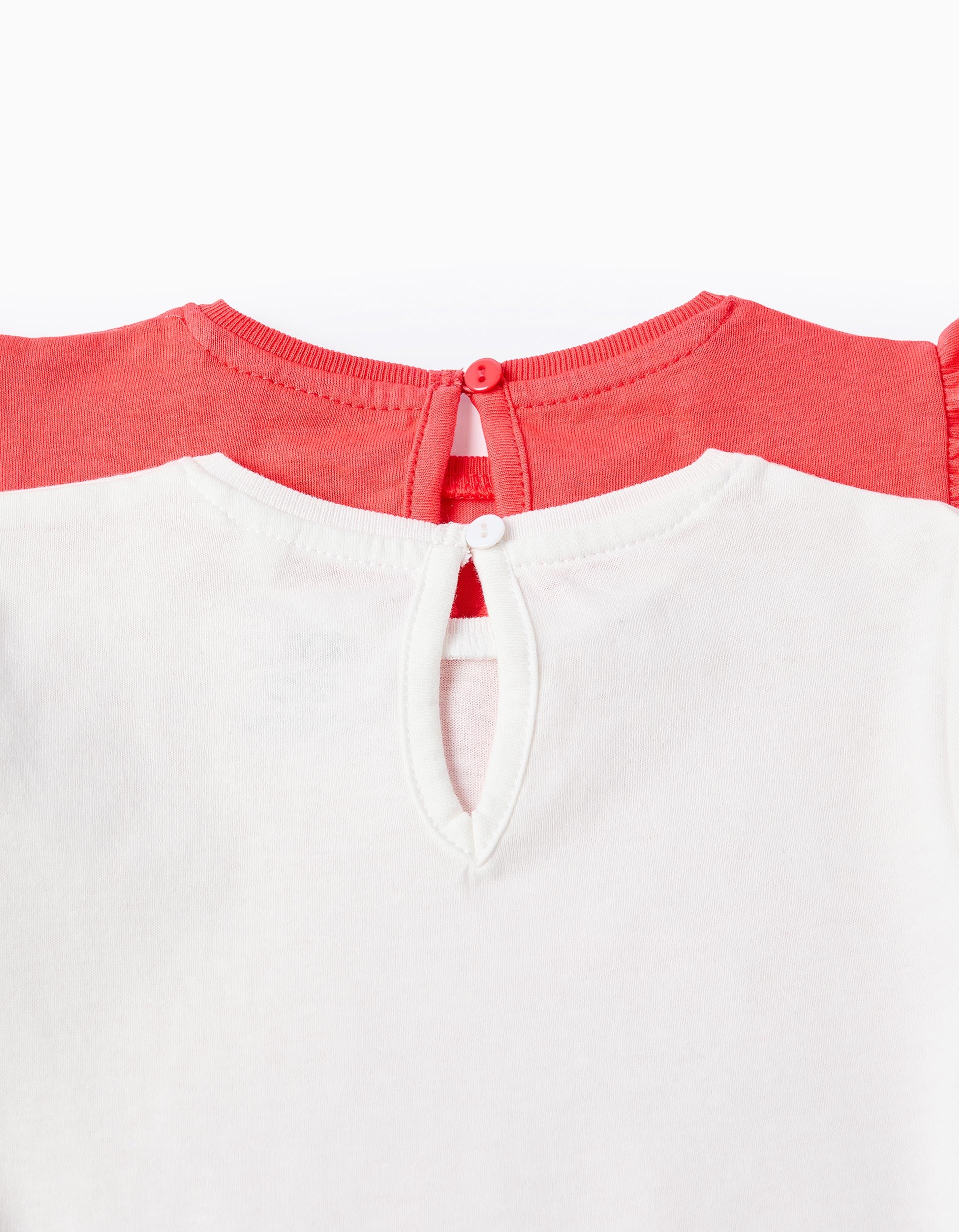 2 T-shirts de algodão com palmeiras para bebé menina, branco/coral