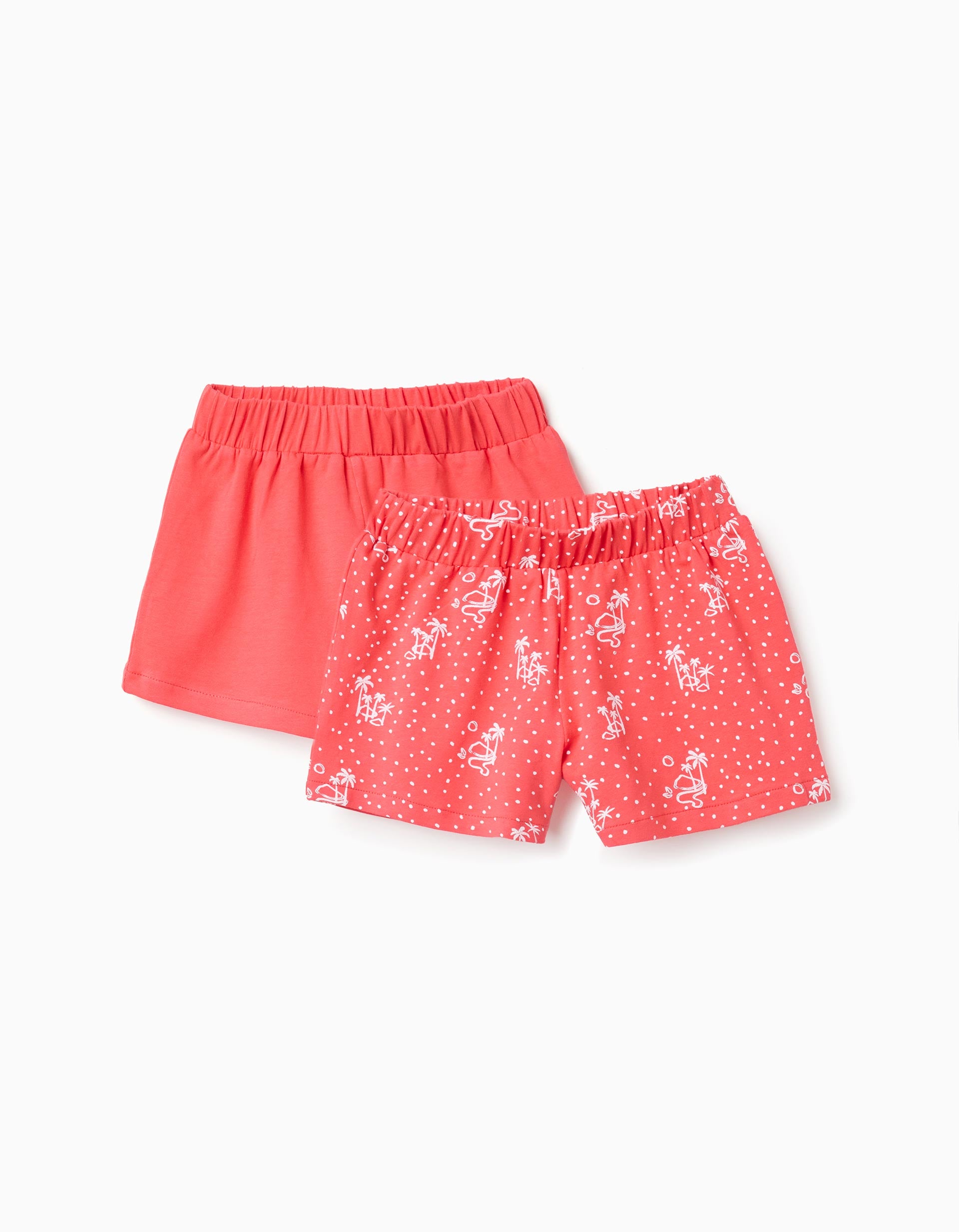 Pack of 2 plain and printed cotton shorts for baby girls, red