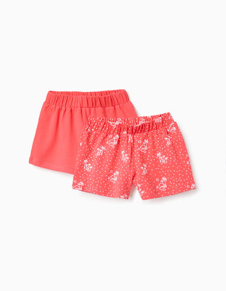Pack of 2 plain and printed cotton shorts for baby girls, red