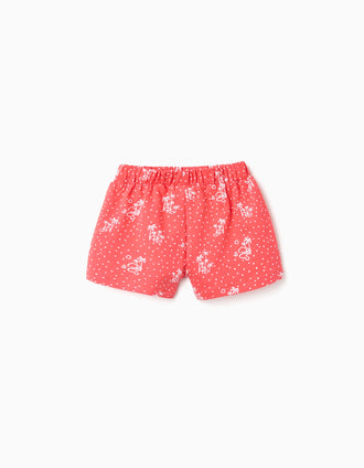 Pack of 2 plain and printed cotton shorts for baby girls, red