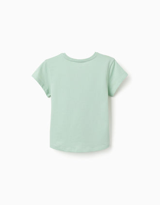 Pack of 2 cotton T-shirts with floral prints for girls, white/green