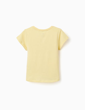 Pack of 2 cotton T-shirts with starfish prints for girls, white/yellow