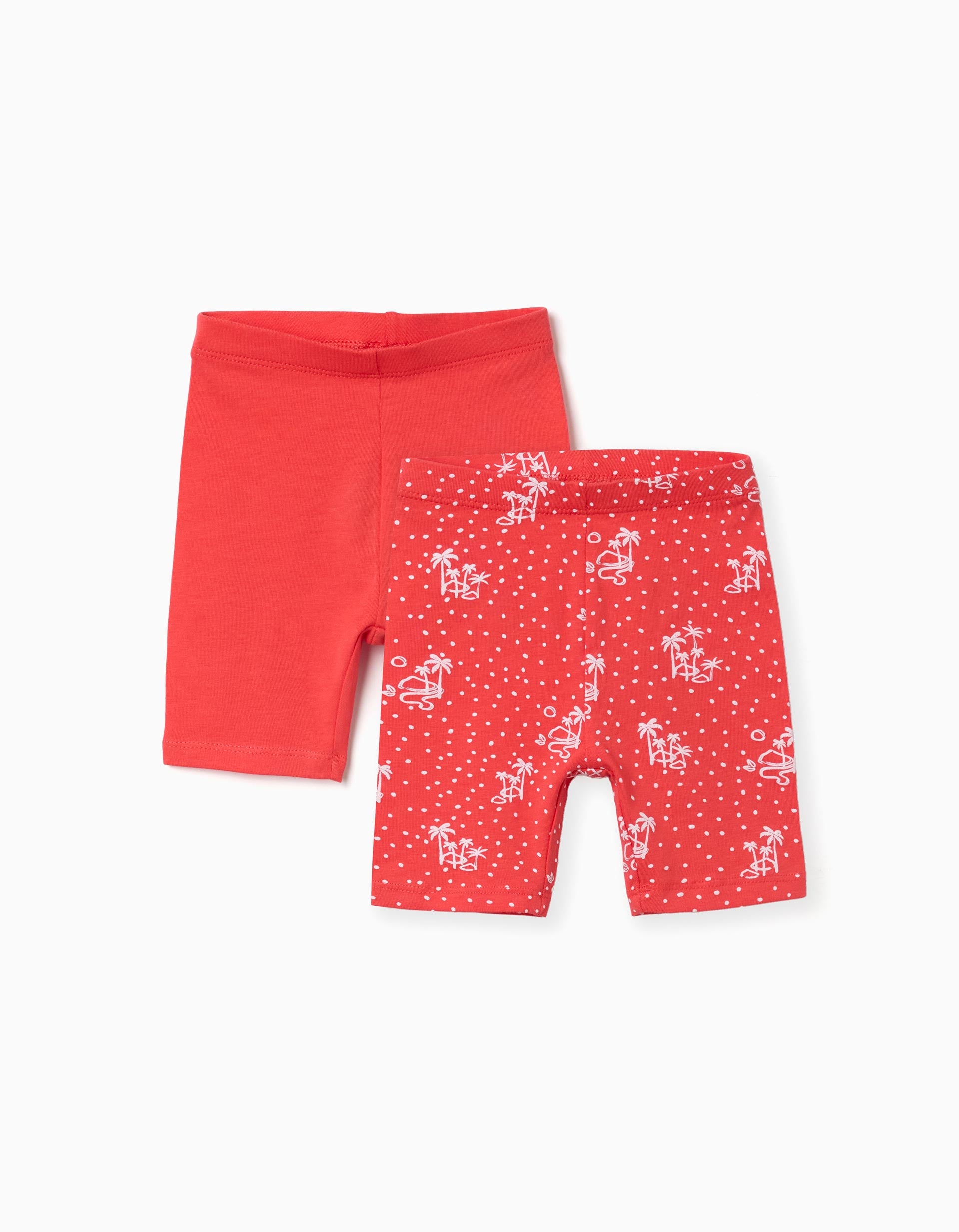 Pack of 2 plain and printed short leggings for baby girls, red