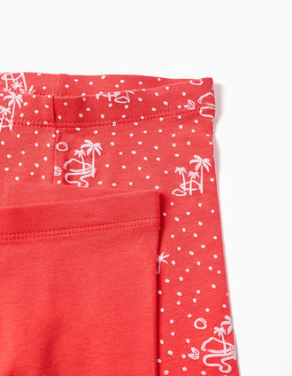 Pack of 2 plain and printed short leggings for baby girls, red