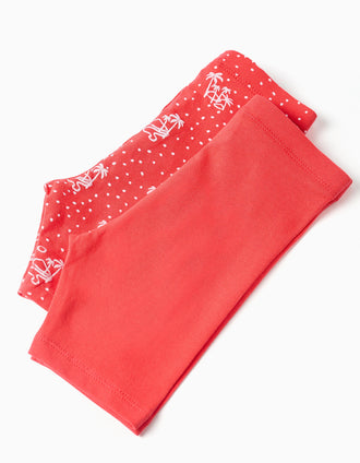 Pack of 2 plain and printed short leggings for baby girls, red