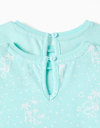 Pack of 2 plain/printed short sleeve dresses for baby girls, light blue