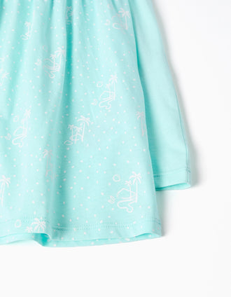 Pack of 2 plain/printed short sleeve dresses for baby girls, light blue