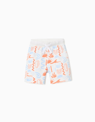 Pantalón corto de algodón con estampado para bebé niño, blanco/naranja/azul