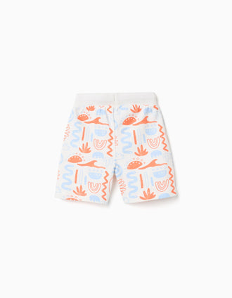 Pantalón corto de algodón con estampado para bebé niño, blanco/naranja/azul
