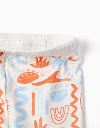 Pantalón corto de algodón con estampado para bebé niño, blanco/naranja/azul