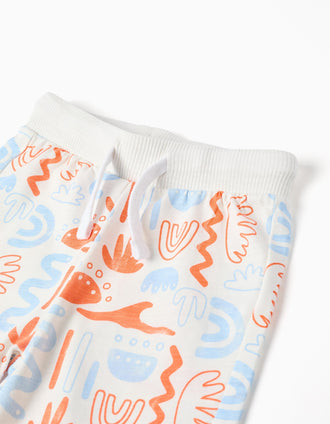 Pantalón corto de algodón con estampado para bebé niño, blanco/naranja/azul