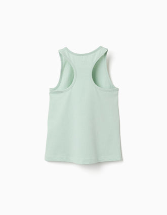 Pack of 2 cotton tank tops with beach prints for girls, white/green