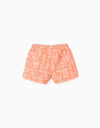 Pack of 2 plain and printed cotton shorts for girls, orange
