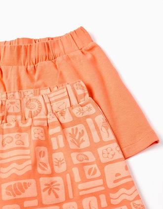Pack of 2 plain and printed cotton shorts for girls, orange