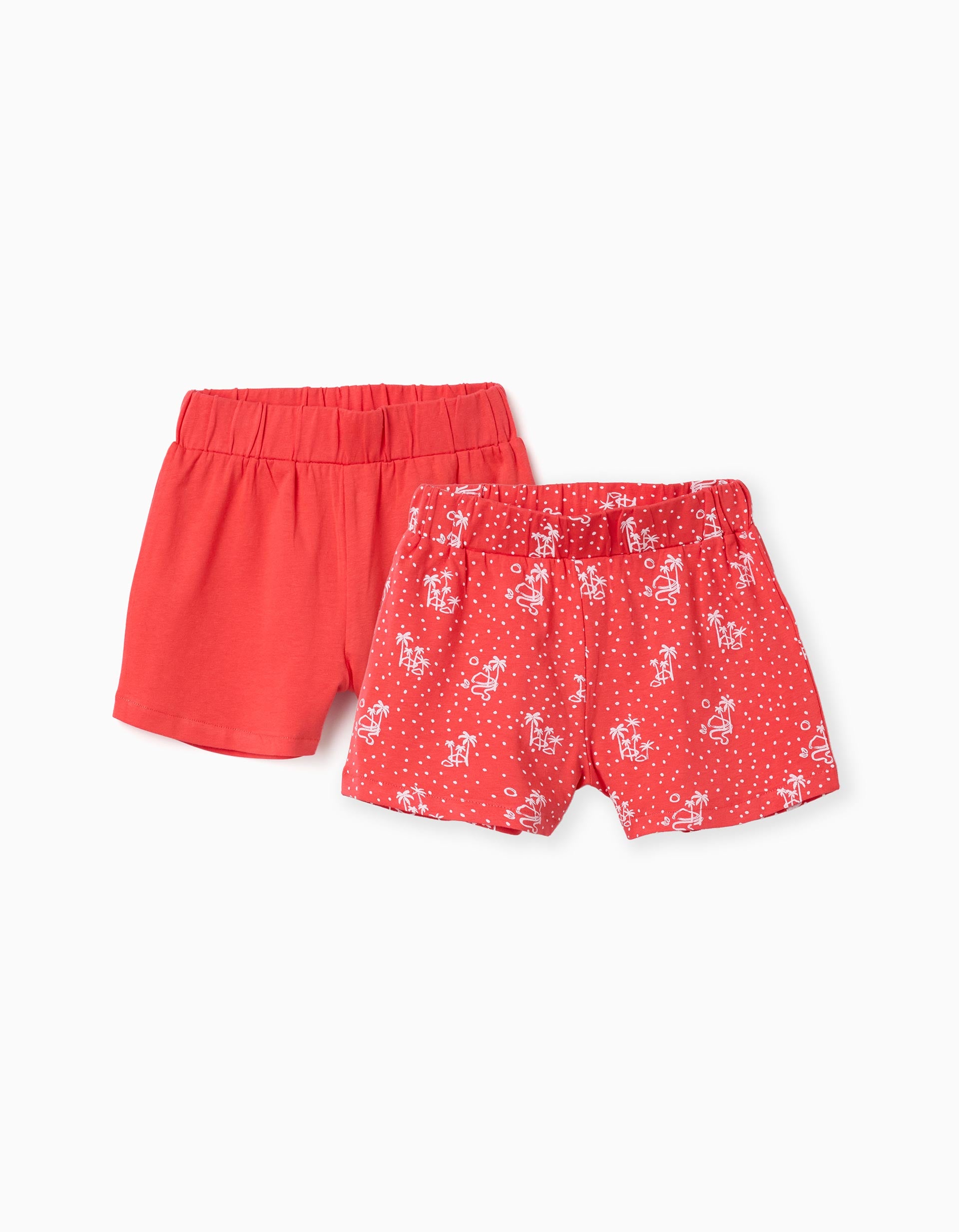 Pack of 2 plain and printed cotton shorts for girls, red