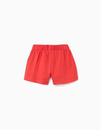 Pack of 2 plain and printed cotton shorts for girls, red