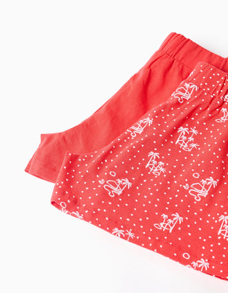 Pack of 2 plain and printed cotton shorts for girls, red