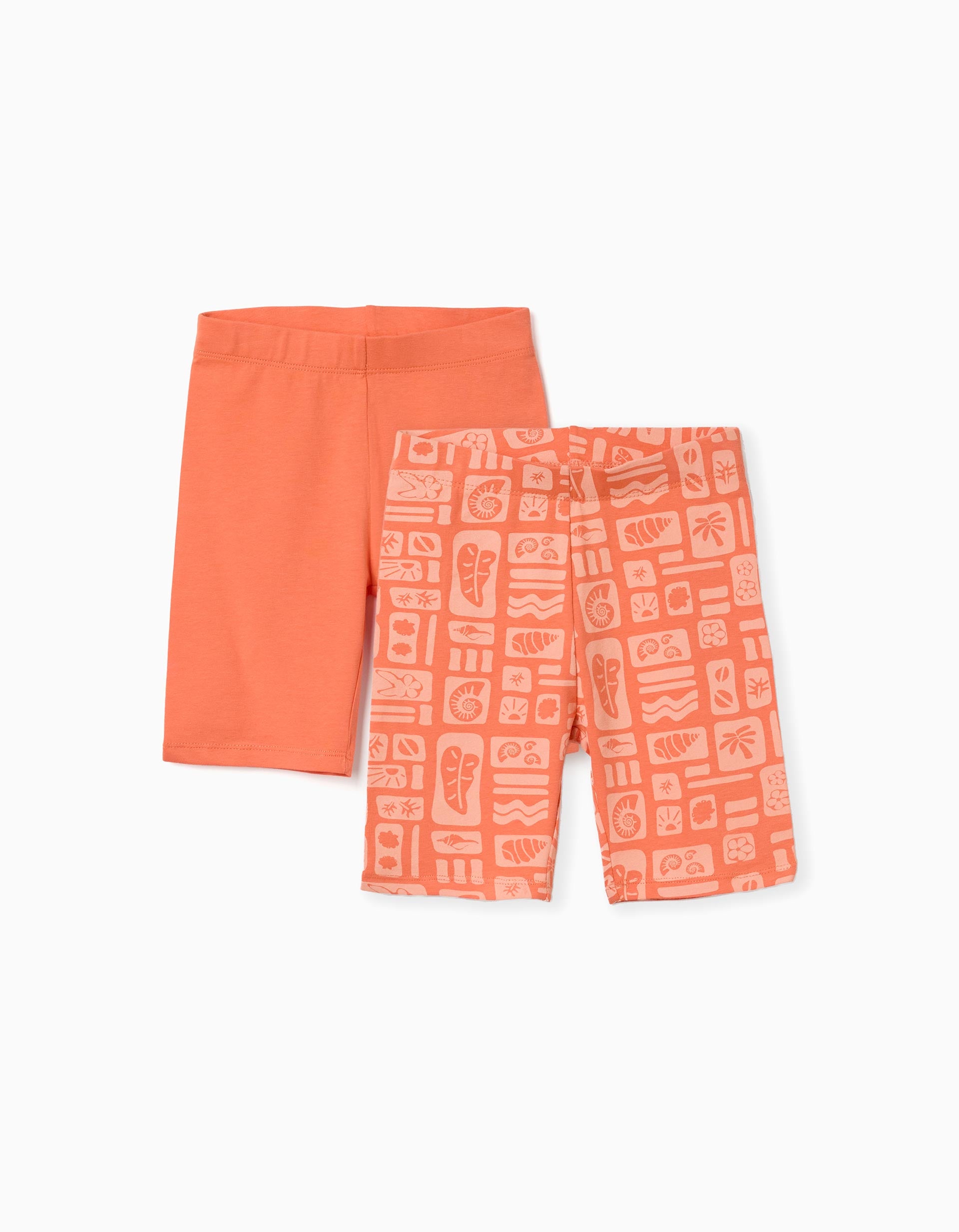 Pack of 2 plain and printed short leggings for girls, orange