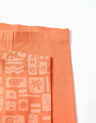 Pack of 2 plain and printed short leggings for girls, orange
