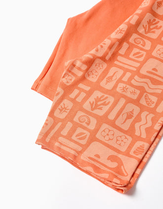 Pack of 2 plain and printed short leggings for girls, orange