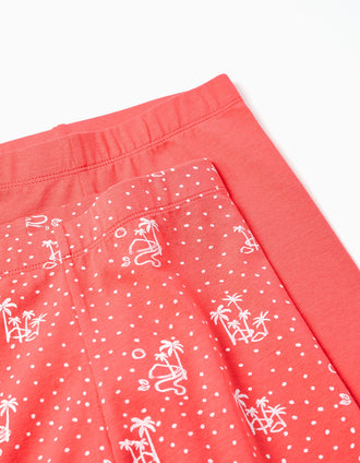 Pack of 2 plain and printed short leggings for girls, red