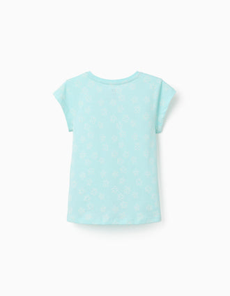 Pack of 2 cotton T-shirts with summery prints for girls, blue/white