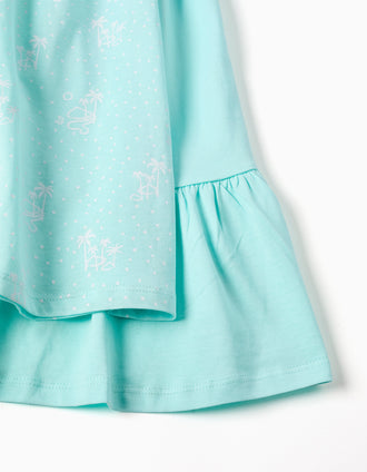 Pack of 2 plain and printed sleeveless dresses for girls, light blue