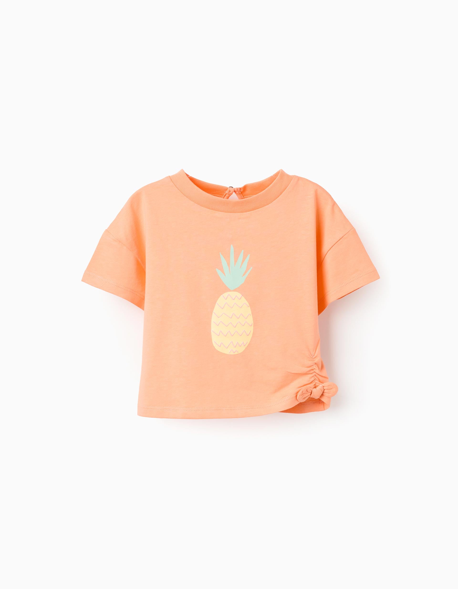 Cotton T-shirt with pineapple print for baby girls, orange