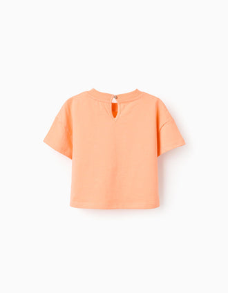 Cotton T-shirt with pineapple print for baby girls, orange