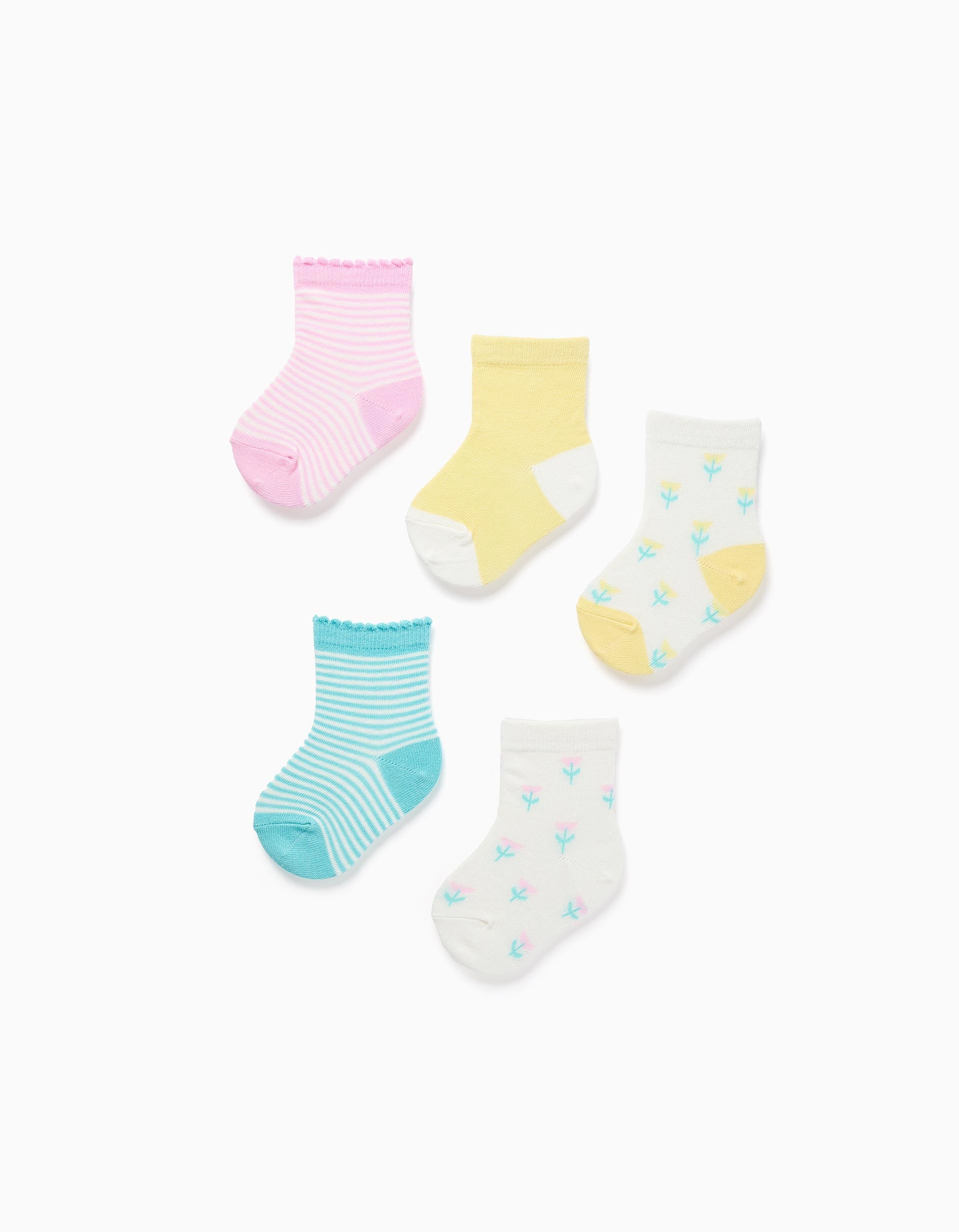 Pack de 5 paires de chaussettes unies/rayées/brodées pour bébé fille, multicolore