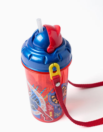 Spider-Man Water Bottle with Straw for Boys, Red/Blue