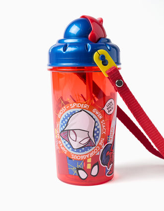 Spider-Man Water Bottle with Straw for Boys, Red/Blue