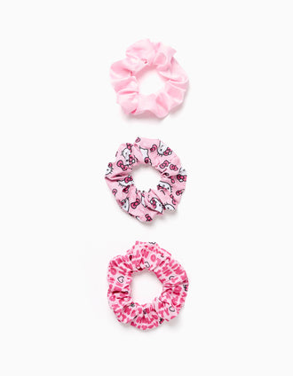Conjunto de 3 Elásticos Scrunchie para Menina 'Hello Kitty', Rosa