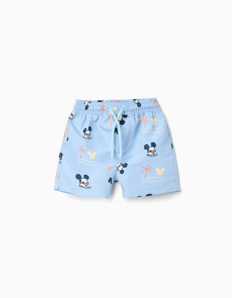 Short de bain à motif Mickey et cordon pour bébé garçon, bleu clair
