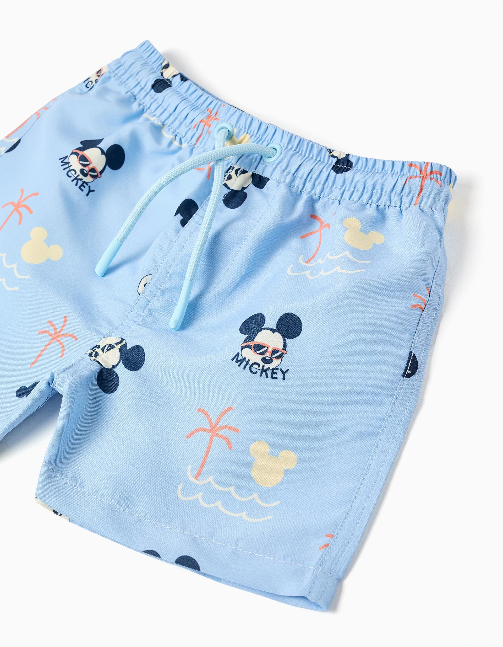 Calções de banho com motivo Mickey e cordão para bebé menino, azul-claro