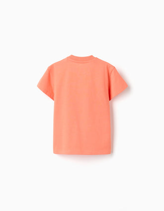 Cotton T-shirt with Mickey & Donald print for baby boys, orange
