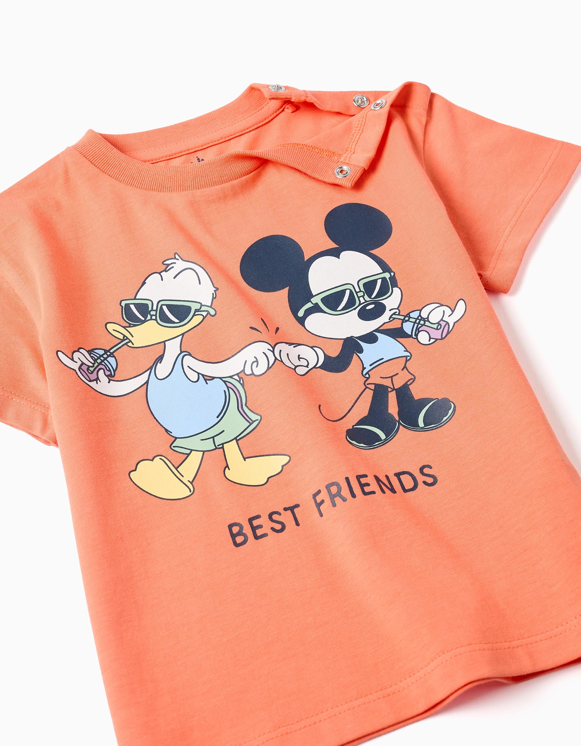 T-shirt en coton à imprimé Mickey & Donald pour bébé garçon, orange