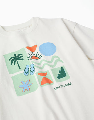 Camiseta + bermudas de algodón para niño, blanco/verde oscuro