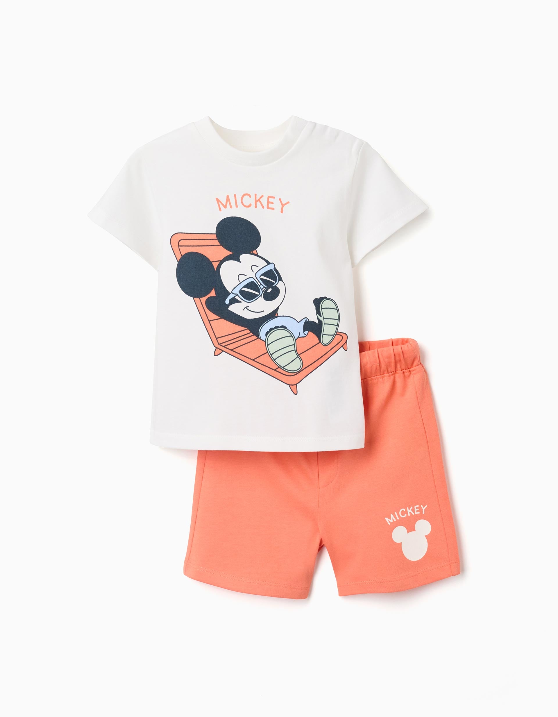 T-shirt et short avec imprimé Mickey pour bébé garçon, blanc/orange