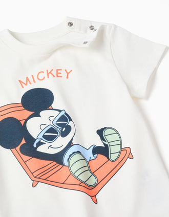 T-shirt et short avec imprimé Mickey pour bébé garçon, blanc/orange