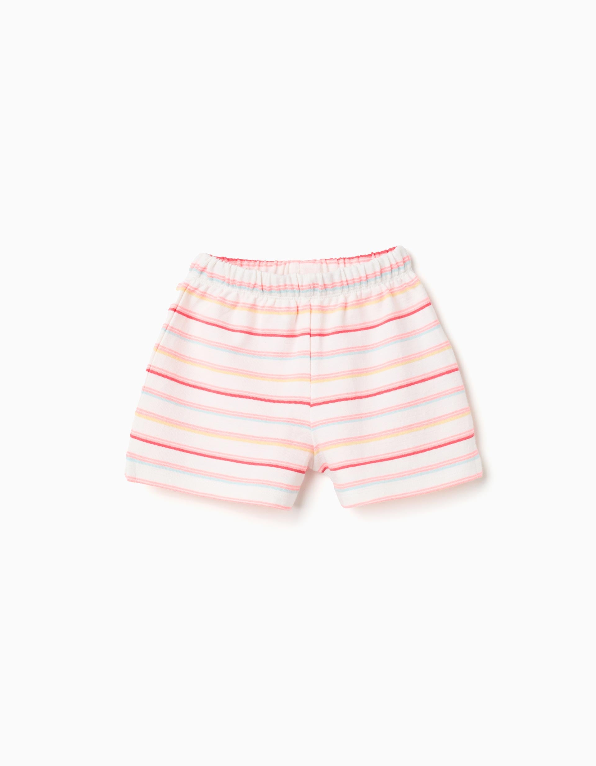 Striped cotton shorts with elastic waist for baby girls, multicolour