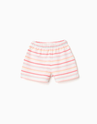 Striped cotton shorts with elastic waist for baby girls, multicolour