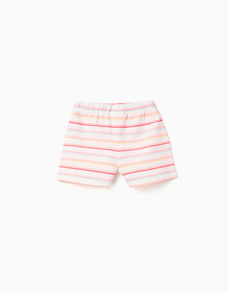 Striped cotton shorts with elastic waist for baby girls, multicolour